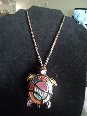 Colorful Turtle Pendant Necklace - Multicolor Enamel Turtle Jewelry